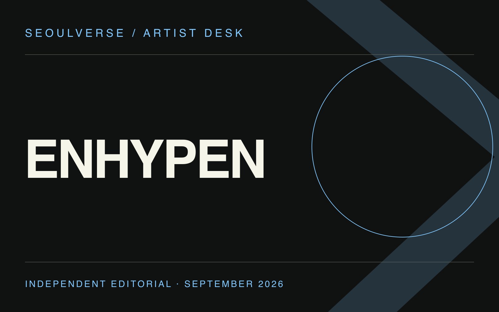 SEOULVERSE original typographic editorial cover reading ENHYPEN; not an artist photograph or official artwork.