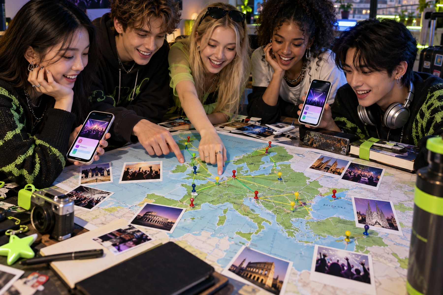 Gen Z K-pop fans mapping concert destinations across Europe.