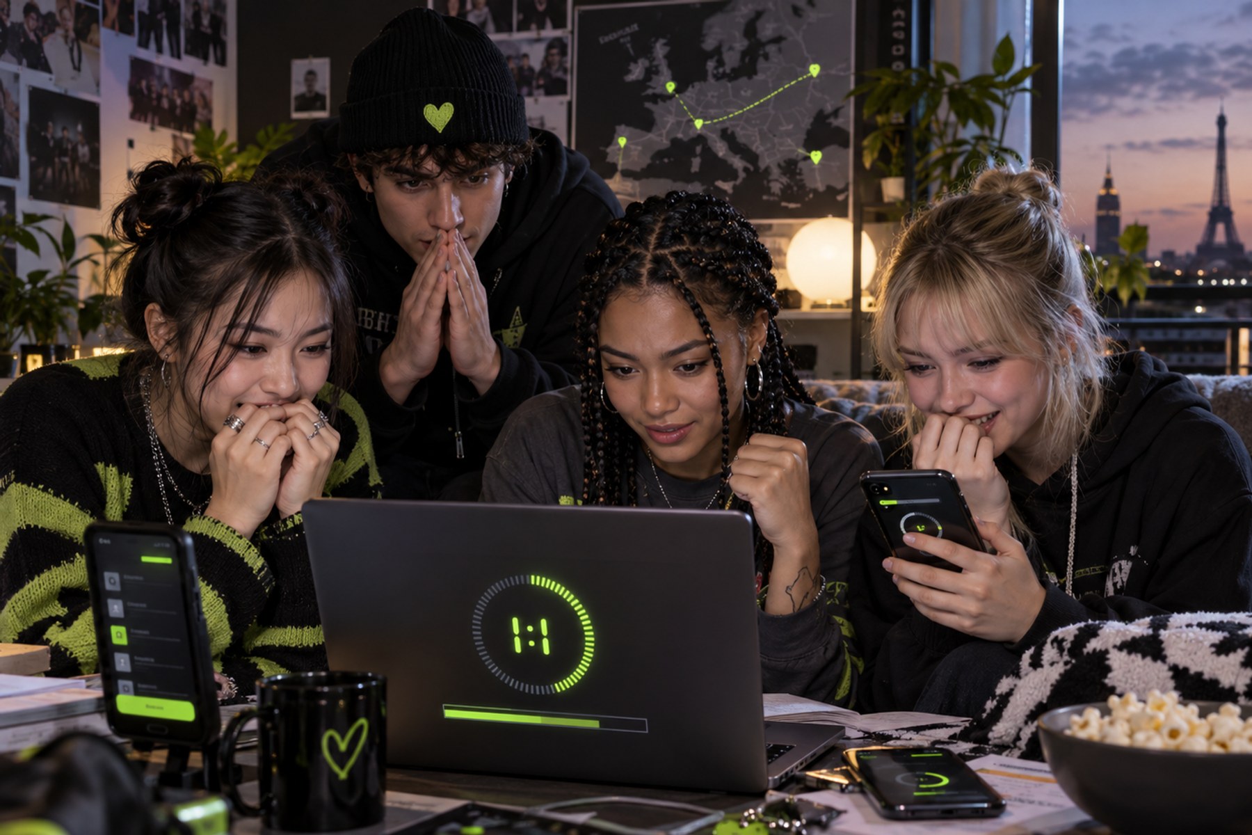Gen Z K-pop fans coordinating a European concert fanclub presale.