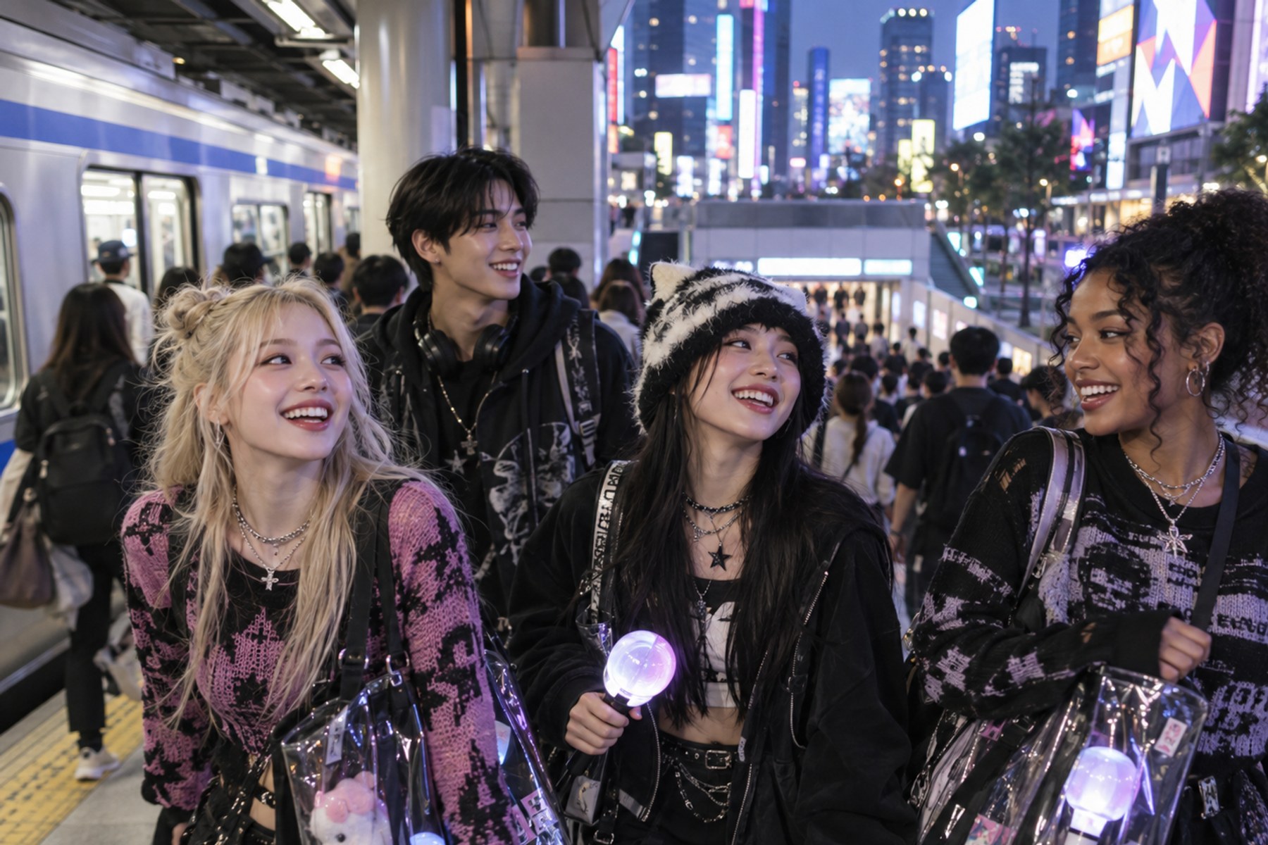 International Gen Z K-pop fans navigating Seoul subway before a concert.