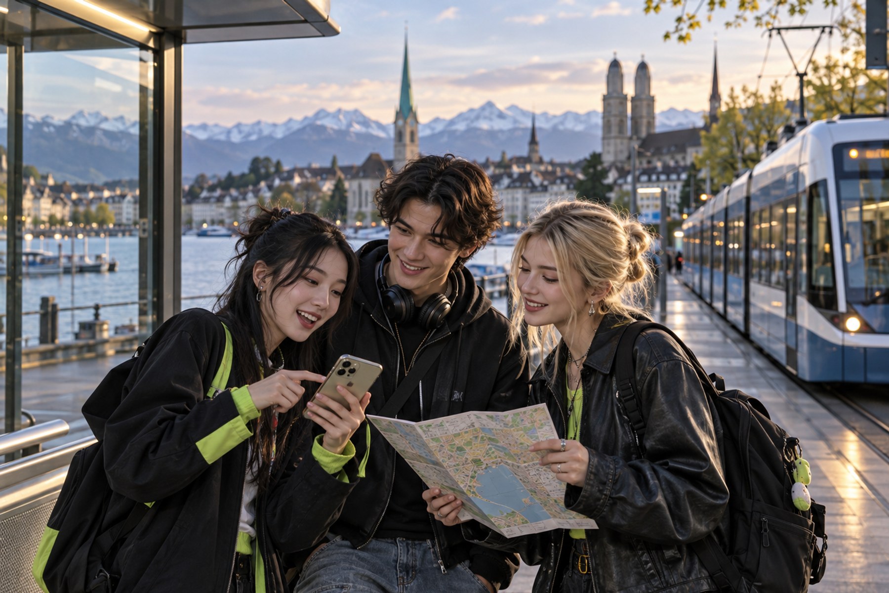 Gen Z K-pop fans planning a Zurich concert journey.