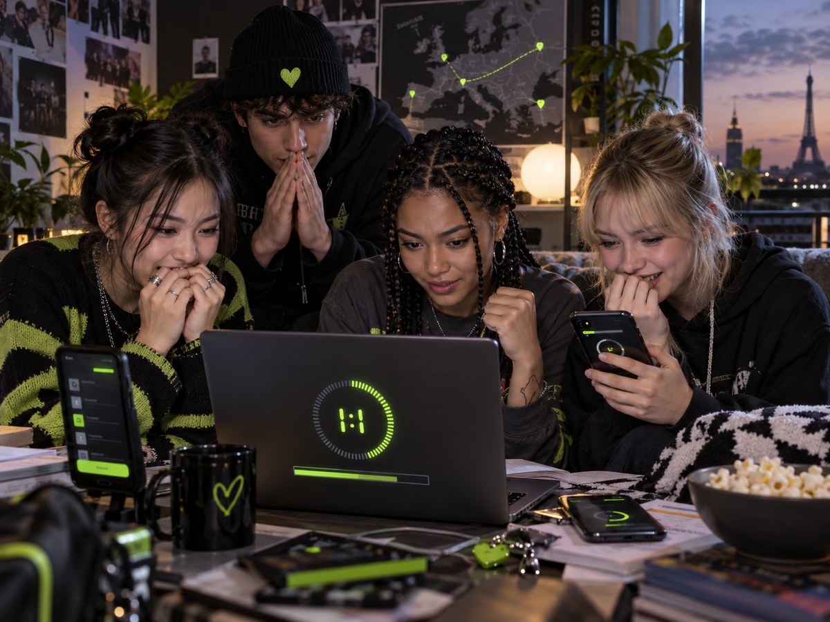 Gen Z K-pop fans coordinating a European concert fanclub presale.