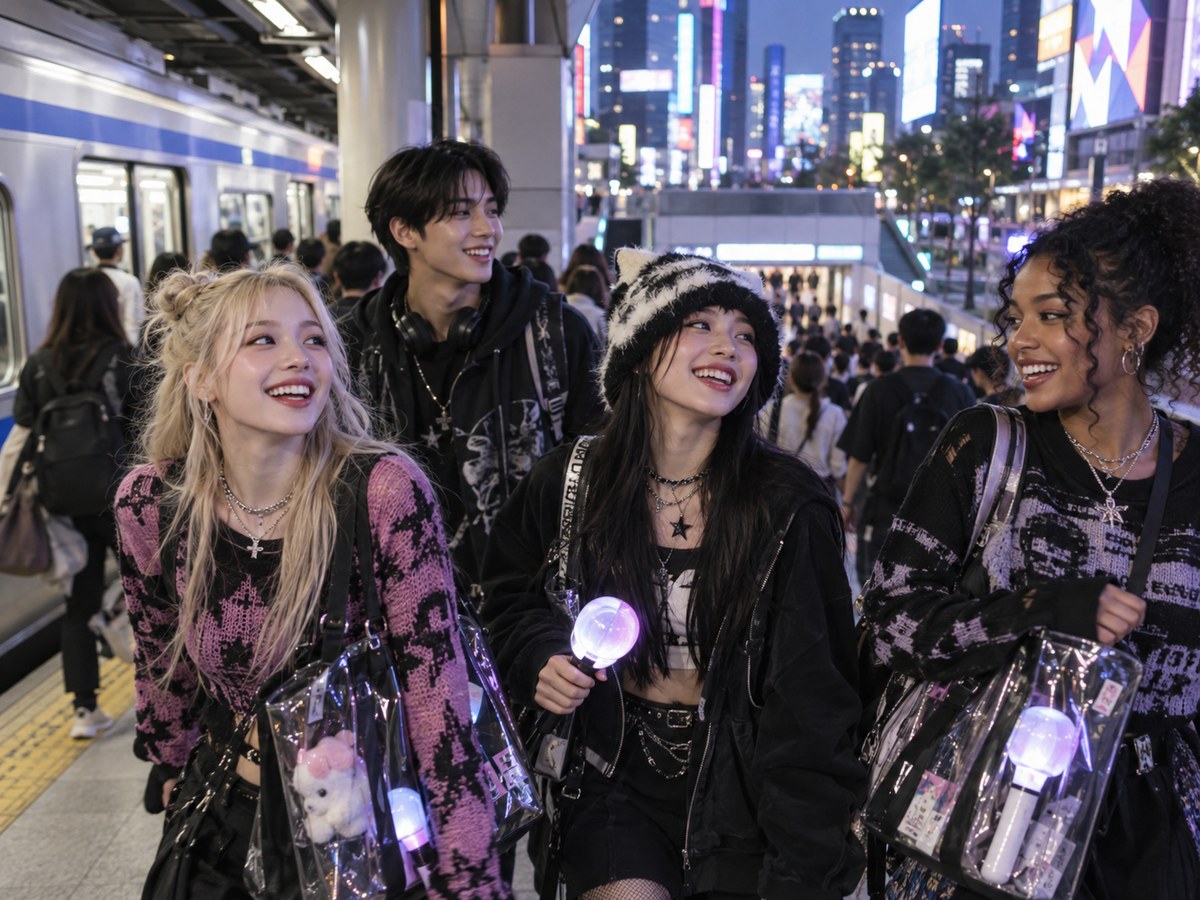 International Gen Z K-pop fans navigating Seoul subway before a concert.