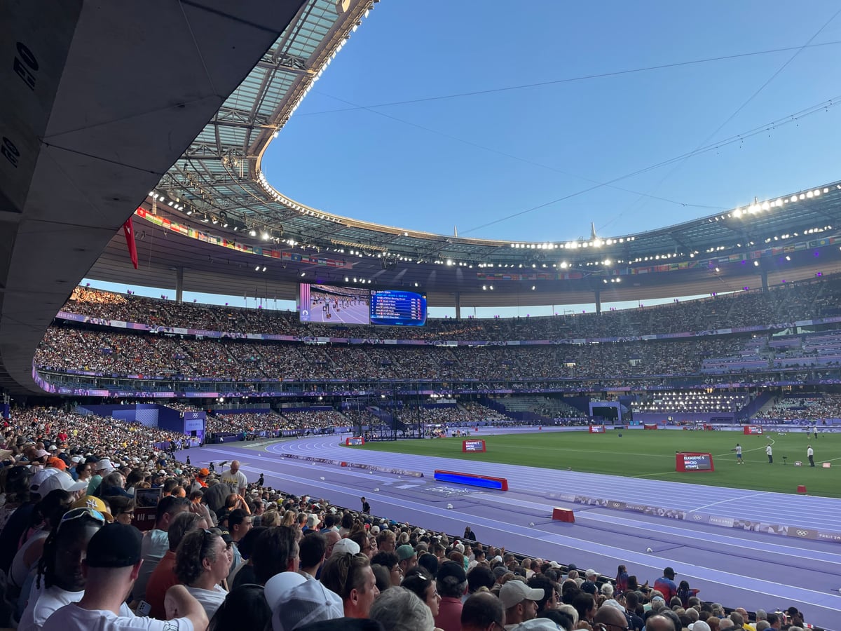 A full interior view of Stade de France during the Paris 2024 Olympic Games.