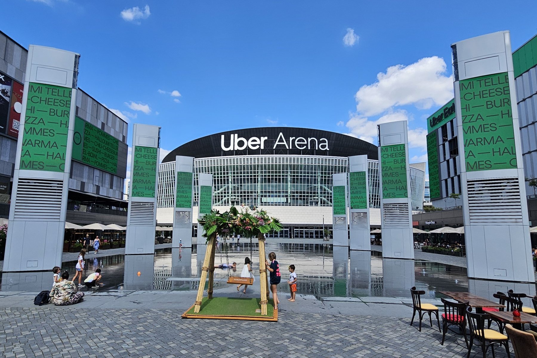 The facade of Uber Arena in Berlin viewed from Uber-Platz