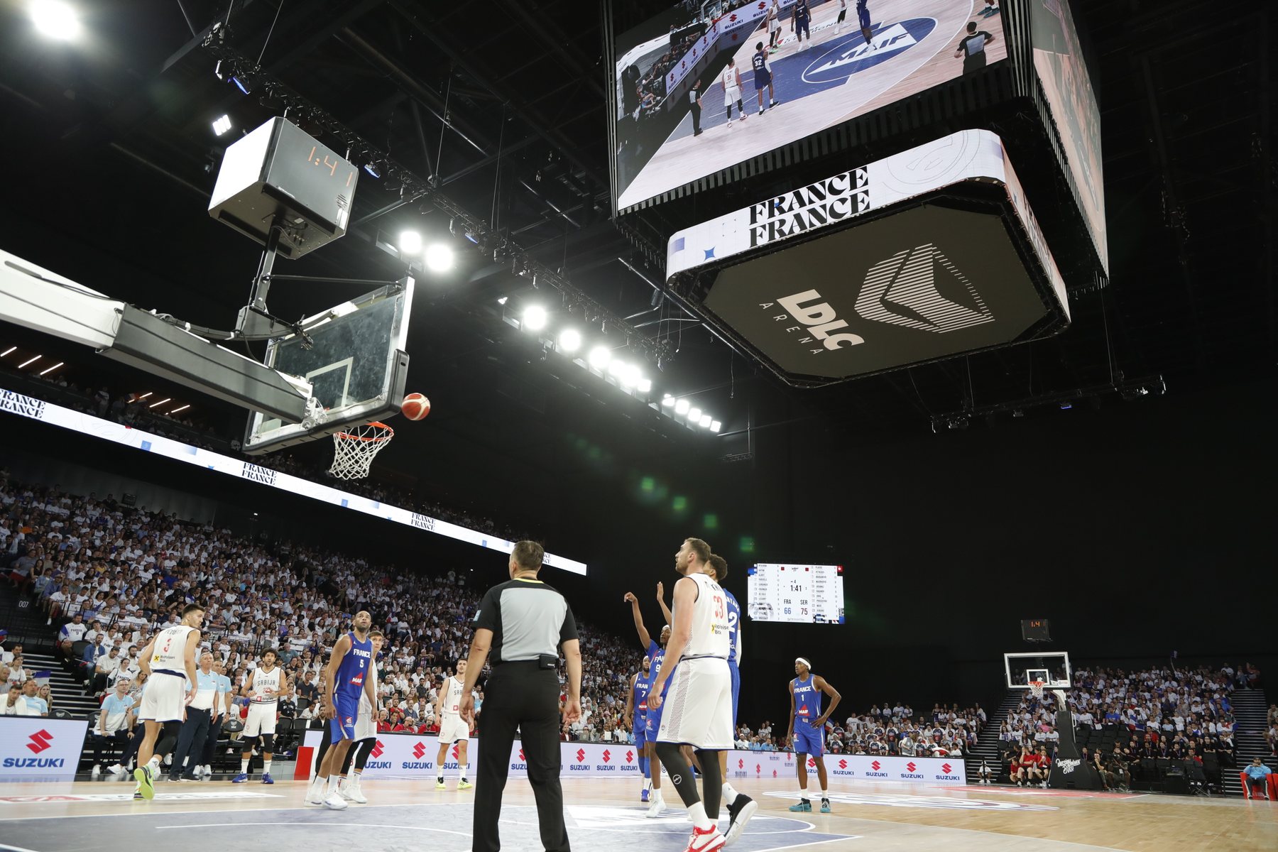 LDLC Arena interior during a France–Serbia basketball game in July 2024