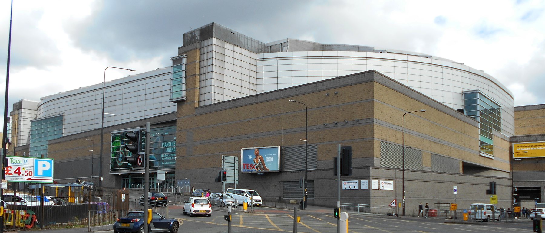 Manchester Arena exterior viewed from Trinity Way and Great Ducie Street