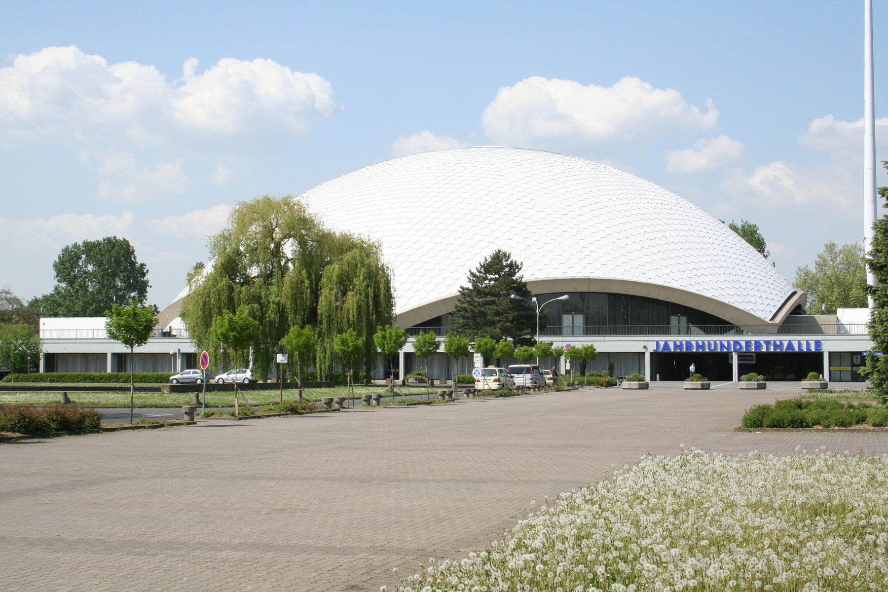 Entrance façade of Jahrhunderthalle in Frankfurt am Main.
