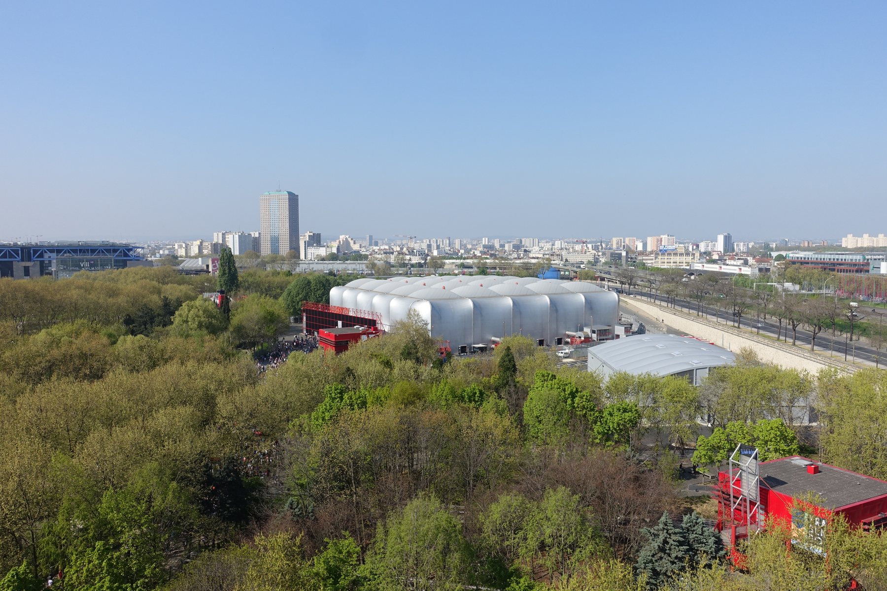 Archive view of Zénith Paris from the Philharmonie de Paris walkway.