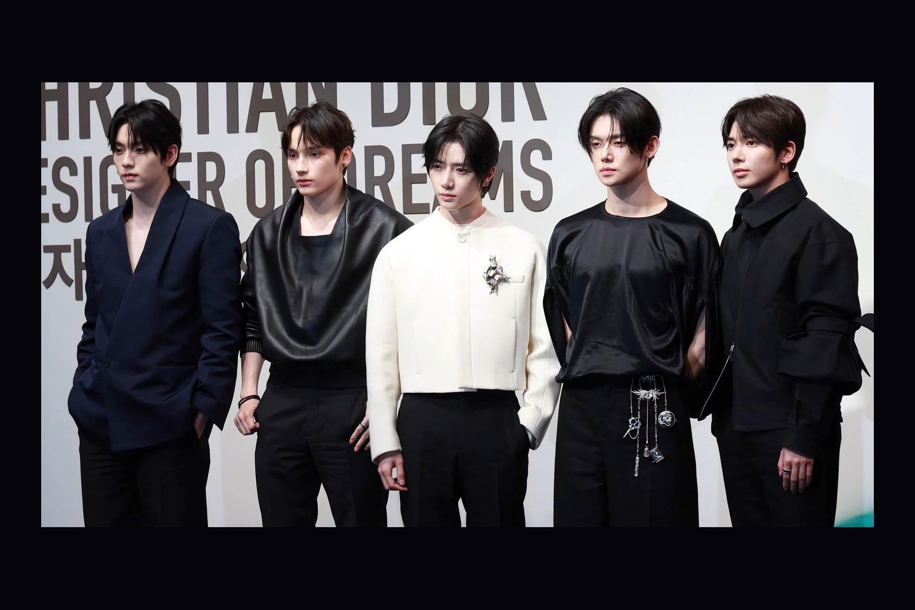 Archive image: TOMORROW X TOGETHER at a Dior event on April 18, 2025. This is not a photograph of the November 2026 STEAL THE WIND concerts.