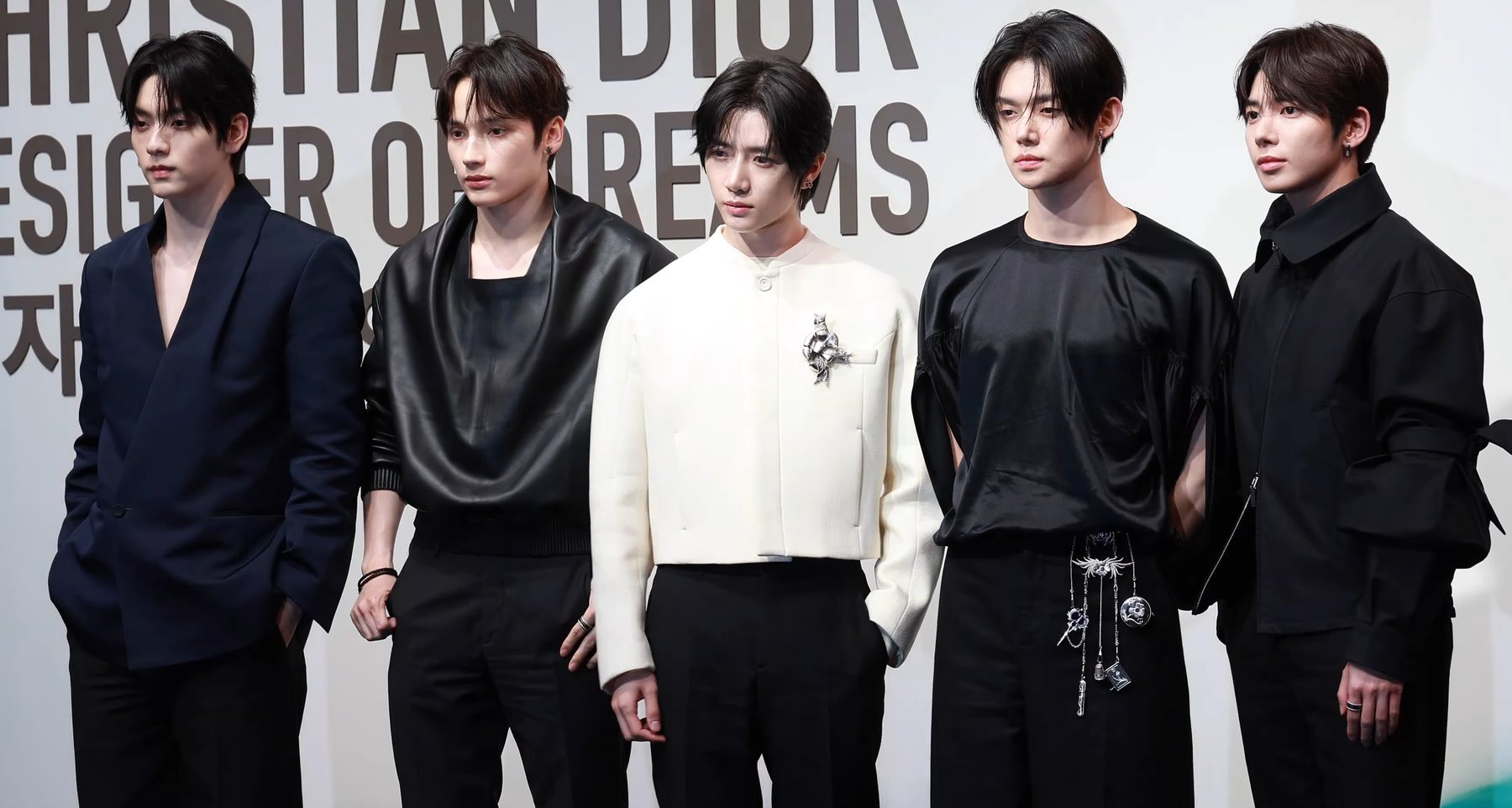 Archive image: TOMORROW X TOGETHER at a Dior event on April 18, 2025. This is not a photograph of the November 2026 STEAL THE WIND concerts.