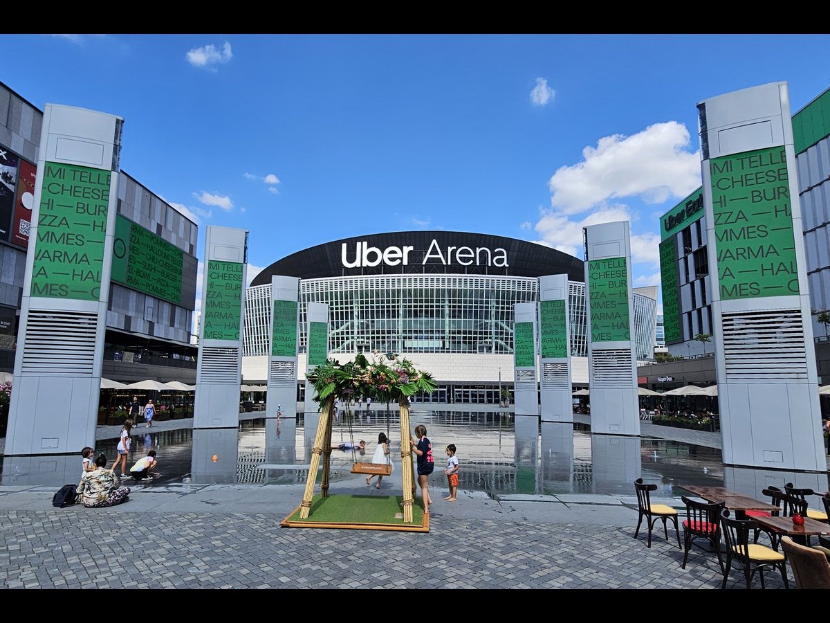 The facade of Uber Arena in Berlin viewed from Uber-Platz