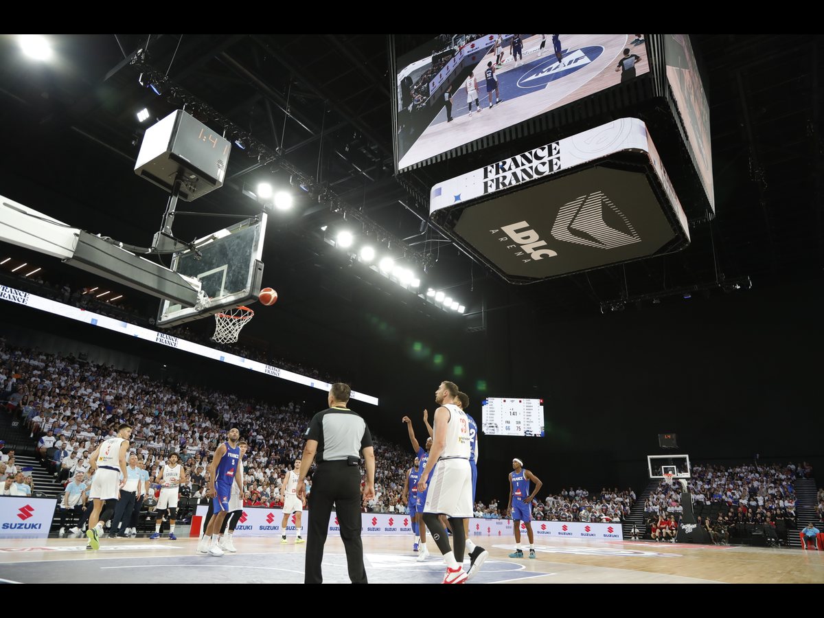 LDLC Arena interior during a France–Serbia basketball game in July 2024