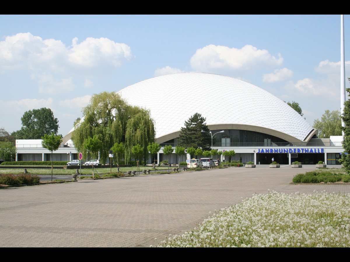 Entrance façade of Jahrhunderthalle in Frankfurt am Main.