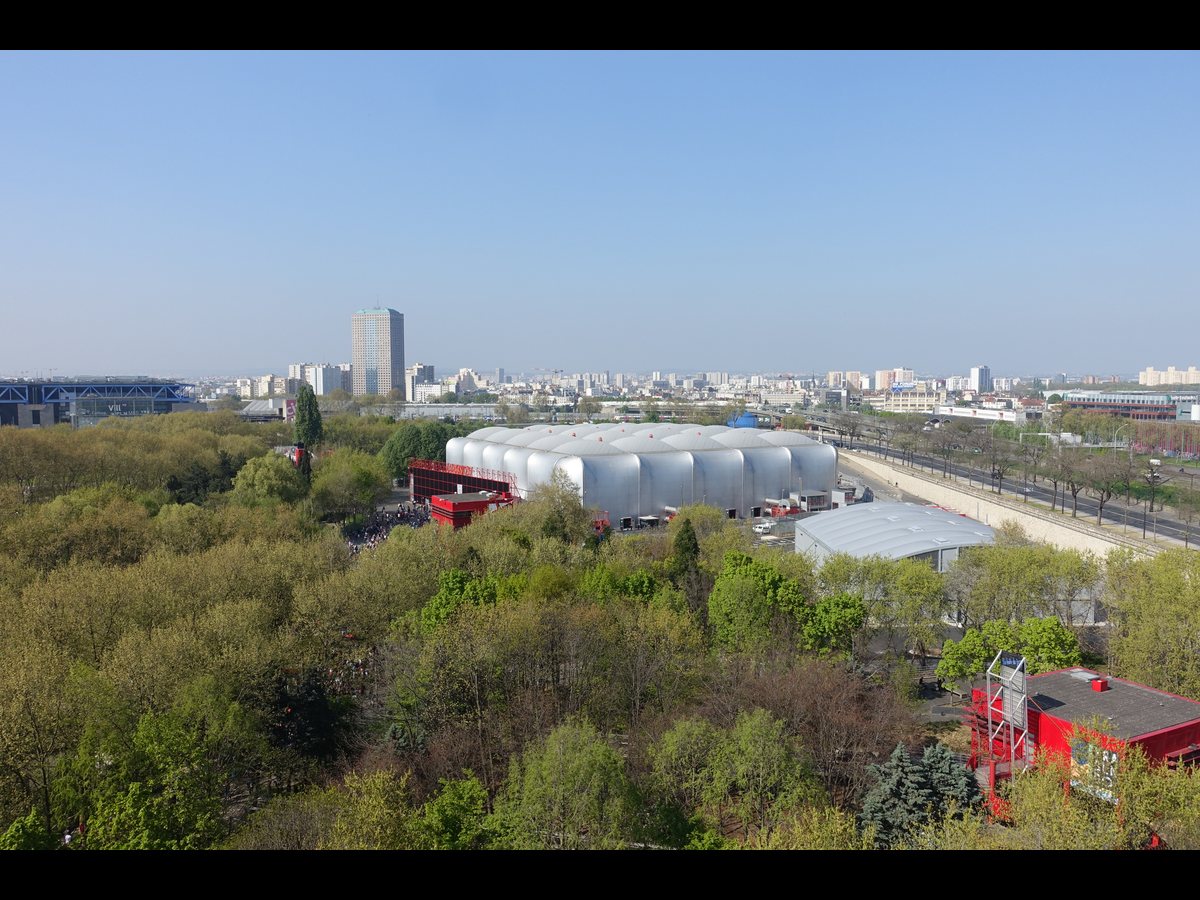 Archive view of Zénith Paris from the Philharmonie de Paris walkway.